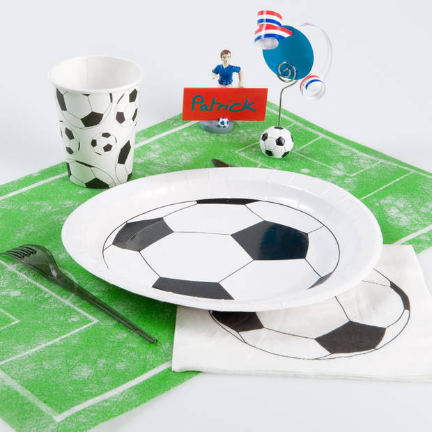 Voetbal feest wegwerp servies set - 20x bordjes / 20x bekers - wit/zwart - Feestpakketten