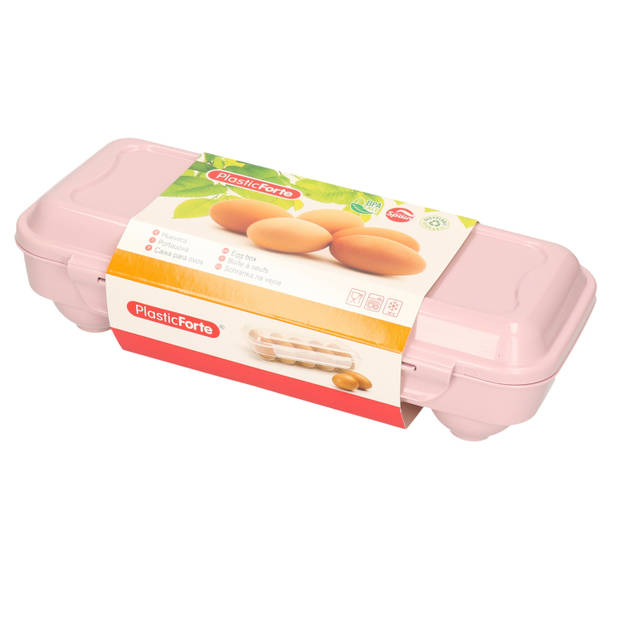 Eierdoos - koelkast organizer eierhouder - 10 eieren - licht roze - kunststof - 27 x 12,5 cm - Vershoudbakjes