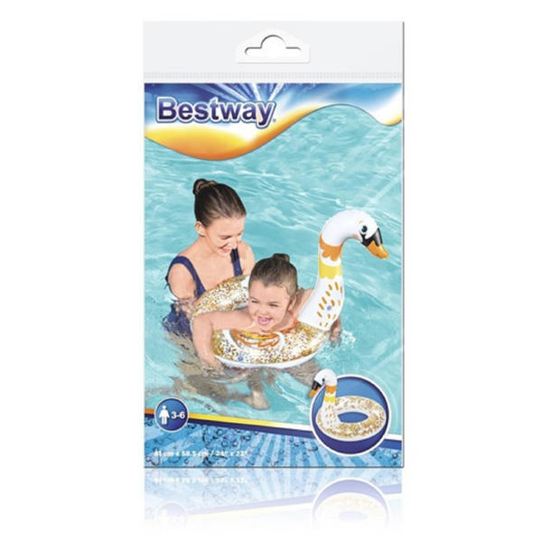 Bestway Opblaasbare zwemband/zwemring - zwaan - wit - D61 cm - speelgoed - Zwembanden