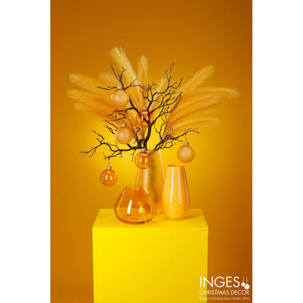 Kunstbloemen bloemstuk pluimen boeket in vaas - geel tinten - 80 cm hoog - Kunstbloemen