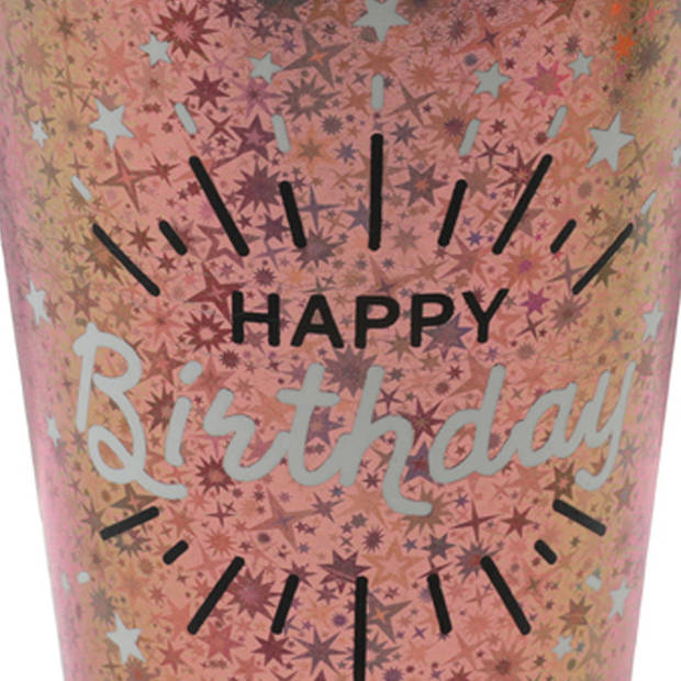 Santex Verjaardag feest bekertjes happy birthday - 10x - rose goud - karton - 270 ml - Feestbekertjes