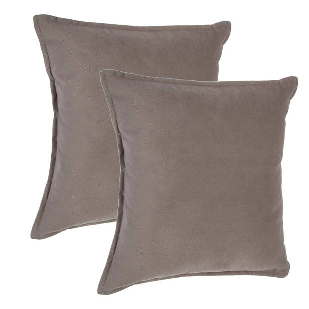 Atmosphera Bank/sierkussens huiskamer Sophia - 2x - 45 x 45 cm - taupe - polyester - met rits - Sierkussens