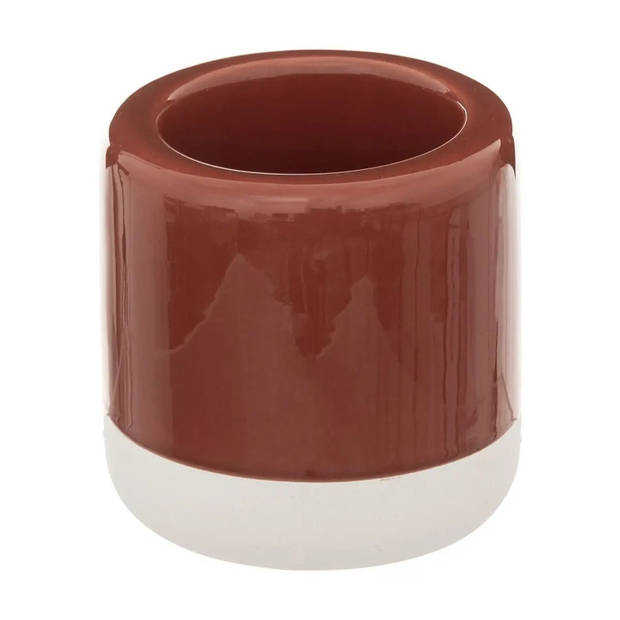 2x stuks WC-/toiletborstel met houder rond terra rood/bruin dolomiet 37 cm - Toiletborstels