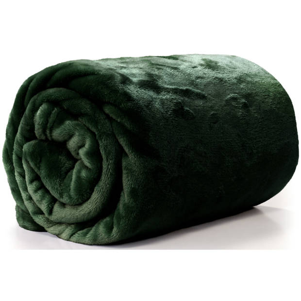Fleece dekens/plaids Bailey 2 stuks 130 x 180 cm - donker groen - Plaids