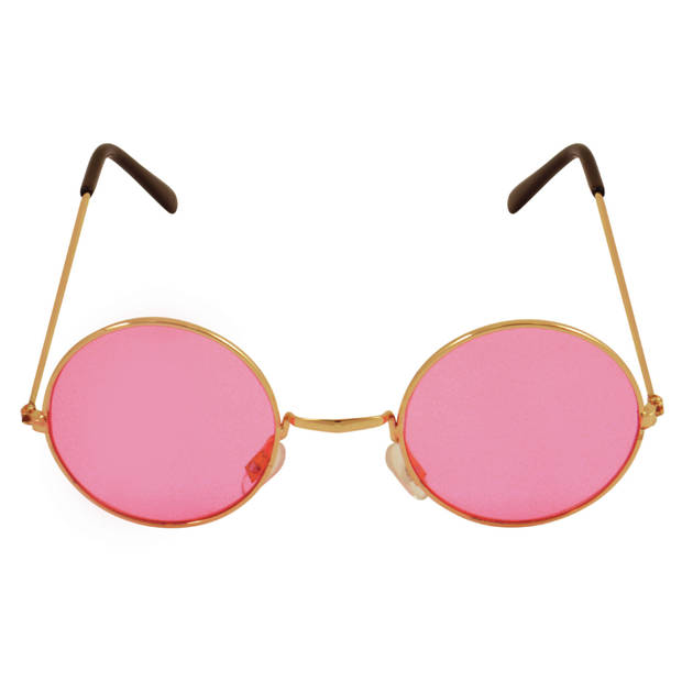 Roze hippie flower power set van 2 zonnebrillen met ronde glazen - Verkleedbrillen