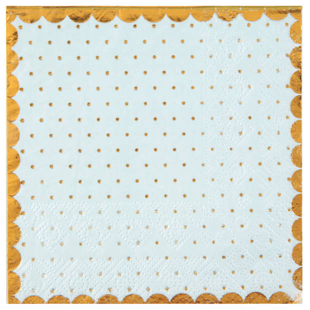 Santex feest servetten - stippen - 100x stuks - 25 x 25 cm - papier - blauw/goud - Feestservetten