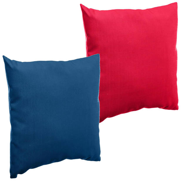 Bank/sier/tuin kussens voor binnen/buiten set 4x stuks rood/blauw 40 x 40 cm - Sierkussens