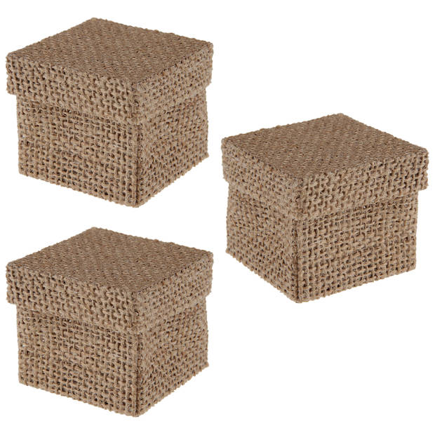 Santex cadeaudoosje Natural - Bruiloft bedankje - 12x stuks - jute - 5 x 5 cm - Cadeaudoosjes