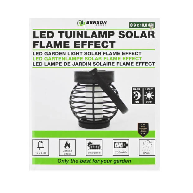 Benson Solar tuinlamp - 2x - zwart - LED flame effect - oplaadbaar - D9 x H10,8 cmA - Fakkels