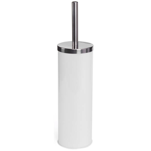 MSV Toiletborstel in houder 38 cm/zeeppompje badkamer accessoires set Montreal - RVS/keramiek - wit - Badkameraccessoire