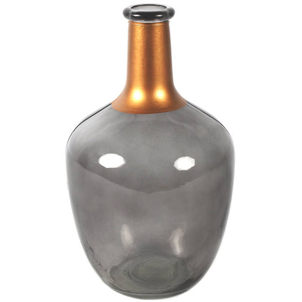 Countryfield Bloemenvaas Firm Big Bottle - 2x - transparant grijs/koper - glas - D15 x H25 cm - Vazen