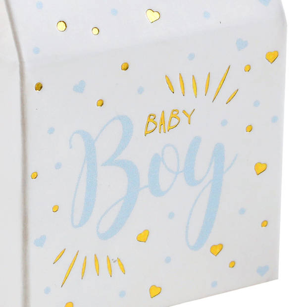 Santex cadeaudoosjes baby boy - Babyshower bedankje - 6x stuks - wit/blauw - 4 cm - zoon - Cadeaudoosjes
