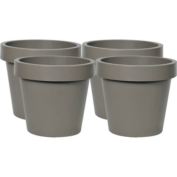 Mega Collections Plantenpot/bloempot - 4x - kunststof - taupe/bruin - buiten - D20 x H18 cm - Plantenpotten