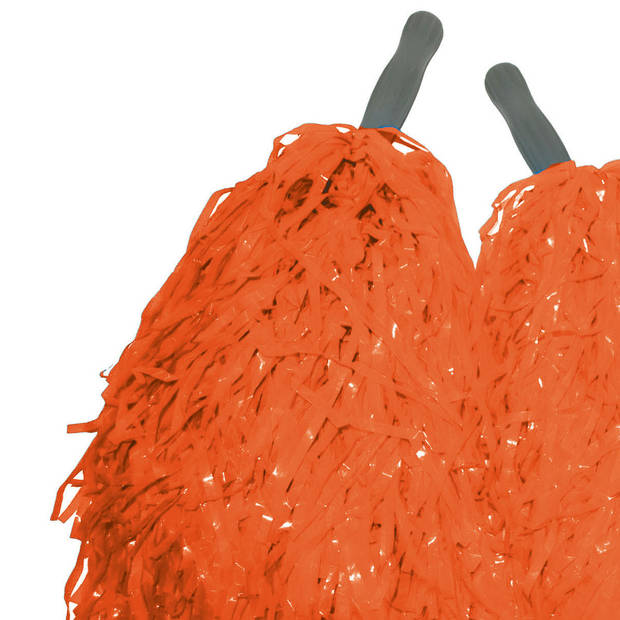 Funny Fashion Cheerballs/pompoms - set van 2x - oranje&nbsp;- met franjes en stick handgreep - 25 cm - voor kinderen - V