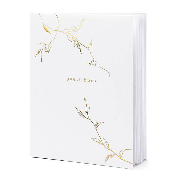 Gastenboek/receptieboek Nature - Bruiloft - wit/goud - 20 x 24,5 cm - Gastenboeken