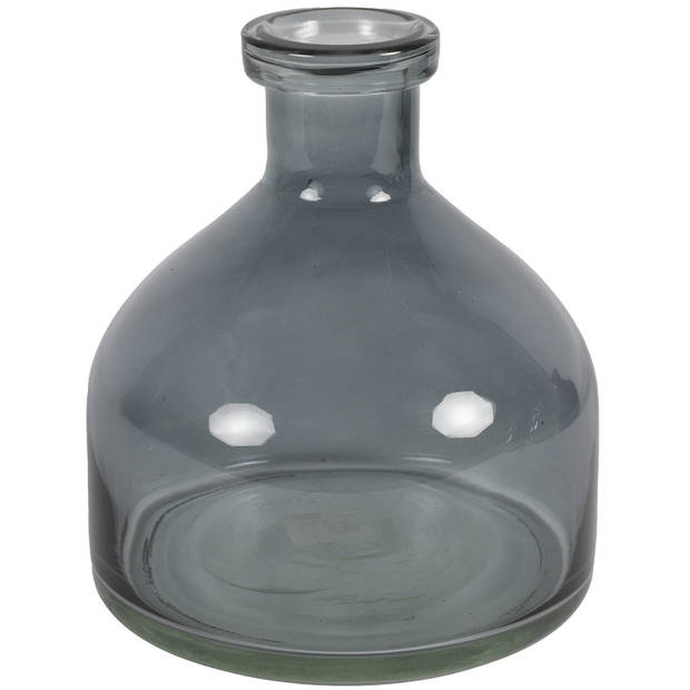 Countryfield Bloemenvaas Low Bottle - 2x - transparant donkergrijs - glas - D18 x H20 cm - Buikfles - Vazen