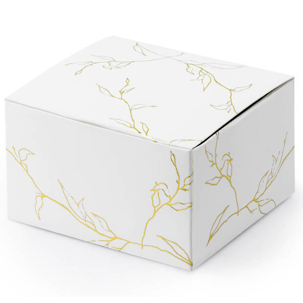 PartyDeco cadeaudoosje Nature - Bruiloft - 20x - wit/goud - papier - 6 x 4 cm - Cadeaudoosjes