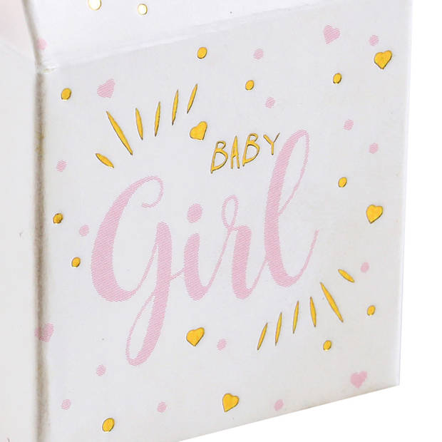 Santex cadeaudoosjes baby girl - Babyshower bedankje - 6x stuks - wit/roze - 4 cm - dochter - Cadeaudoosjes