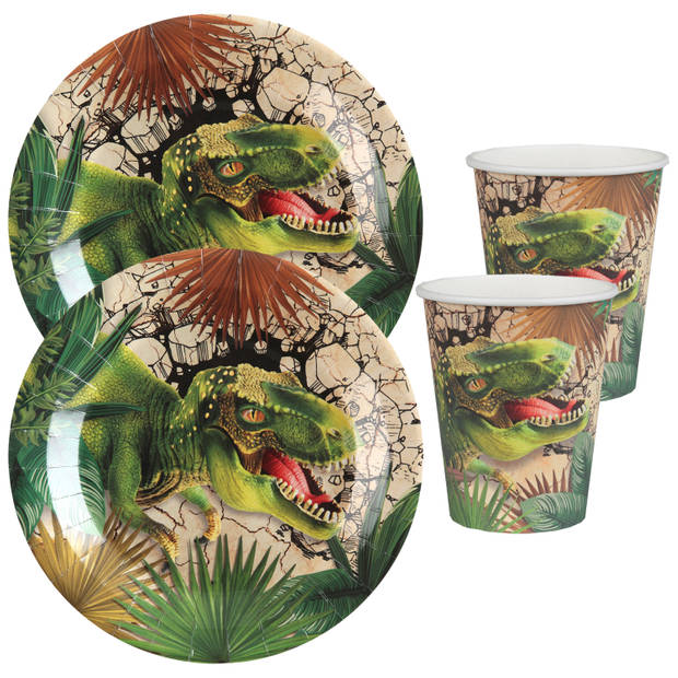 Dinosaurus feest wegwerp servies set - 10x bordjes / 10x bekers - Feestpakketten