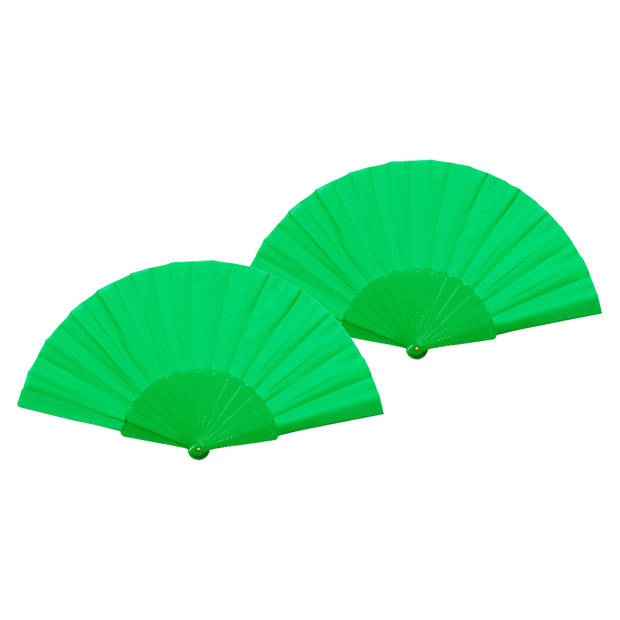 Spaanse handwaaier - 2x - groen - gerecycled kunststof/polyester - 42 x 23 cm - Verkleedattributen