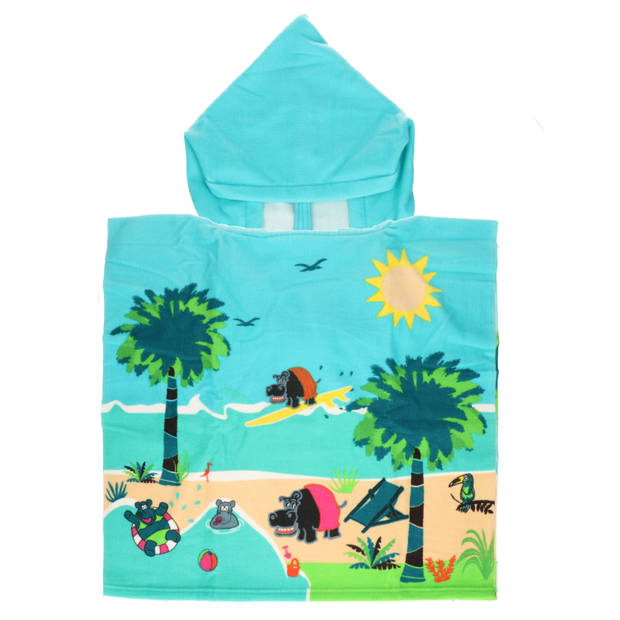 Set van bad cape/poncho met strand/badlaken microvezel - voor kinderen met nijlpaard - Badcapes
