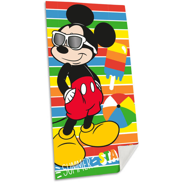 Disney Mickey Mouse strand/badlaken - 70 x 140 cm - katoen - voor kinderen - Strandlakens