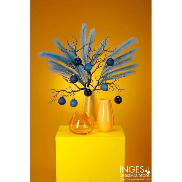 Kunstbloemen bloemstuk pluimen boeket in vaas - blauw/geel tinten - 80 cm hoog - Kunstbloemen