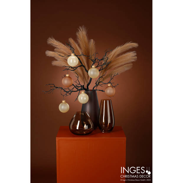 Kunstbloemen bloemstuk pluimen boeket in vaas - lichtbruin tinten - 80 cm hoog - Kunstbloemen