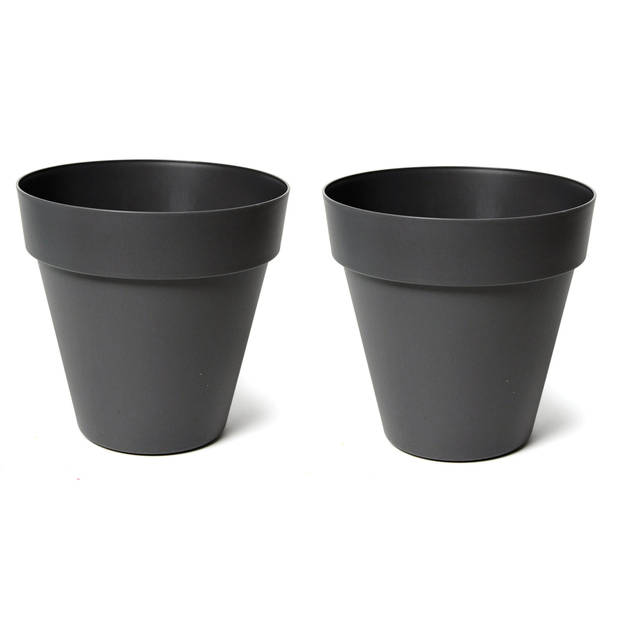 Mega Collections Plantenpot/bloempot - 2x - kunststof - zwart - D20 x H17 cm - Plantenpotten