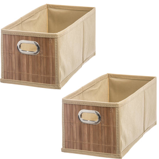 2x stuks opbergmand/kastmand 6.5 liter beige linnen/bamboe 15 x 14 x 31 cm - Opbergmanden