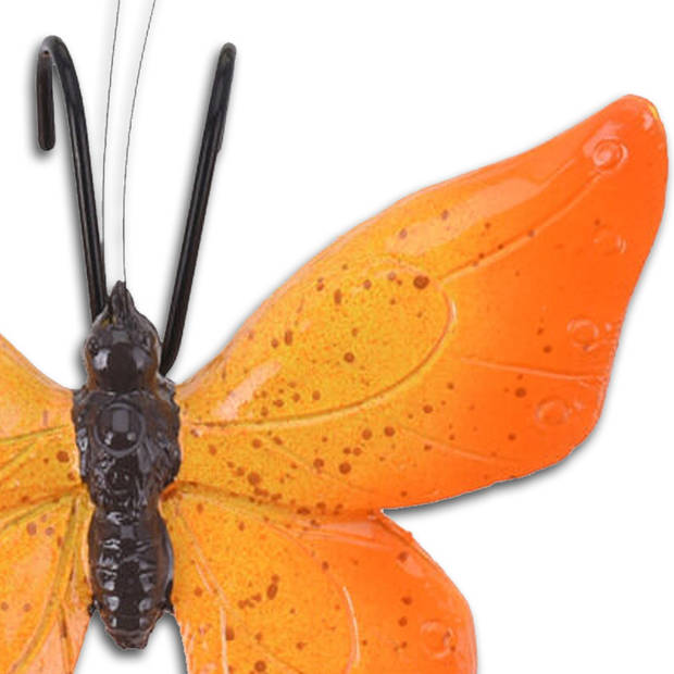 Pro Garden tuindecoratie bloempothanger vlinder - kunststeen - oranje - 13 x 10 cm - Tuinbeelden