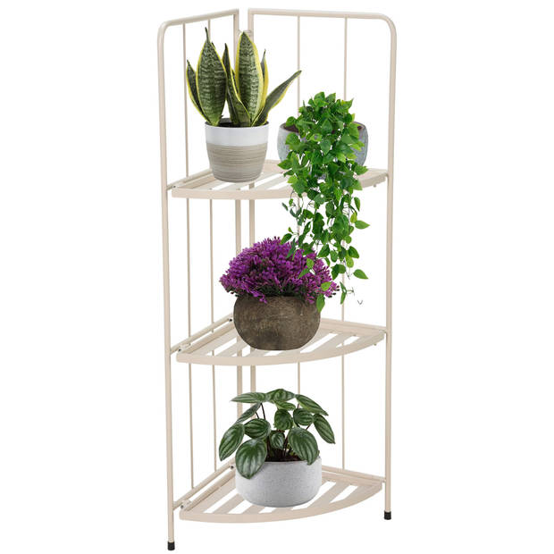 Pro Garden Plantenrek/plantentafel - creme - metaal - 42 x 30 x 90 cm - inklapbaar - Plantenrekjes