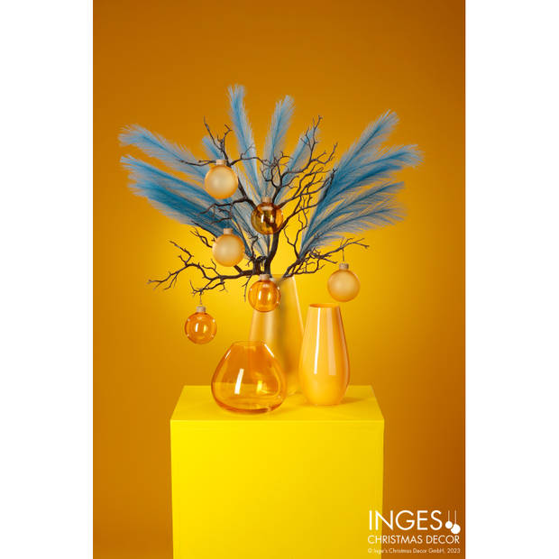 Kunstbloemen bloemstuk pluimen boeket in vaas - groen/geel tinten - 80 cm hoog - Kunstbloemen