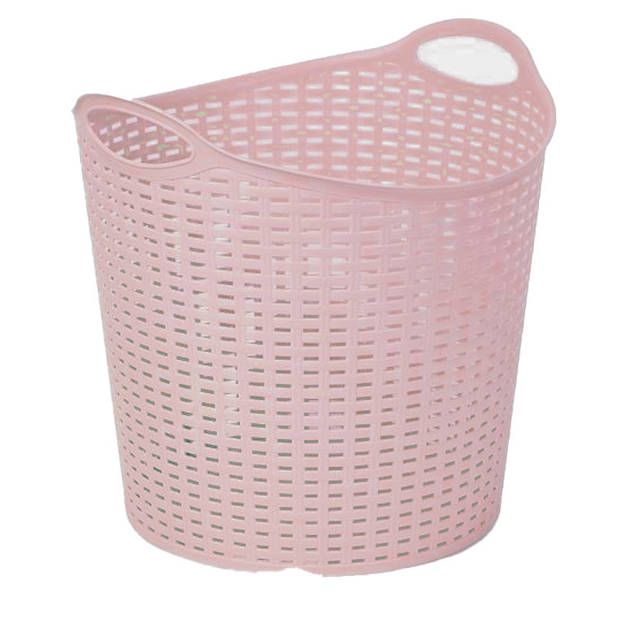 Plasticforte Gevlochten wasmand/opbergmand - 2x - flexibel - roze - 27 liter - rond - kunststof - Wasmanden