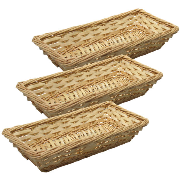 Broodmand/stokbrood mandje - 3x - rotan/riet - 17 x 37 x 7 cm - broodmand