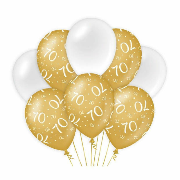 Paperdreams Luxe 70 jaar feestversiering set - Ballonnen & vlaggenlijnen - wit/goud - Feestpakketten