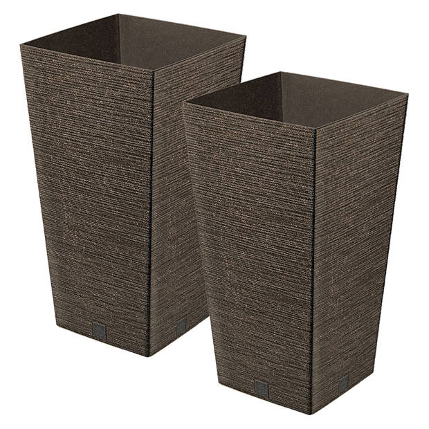 Prosperplast Plantenpot/bloempot - 2x - buiten - kunststof - koffie bruin - Eco wood look - D20 x H38 cm - Plantenpotten