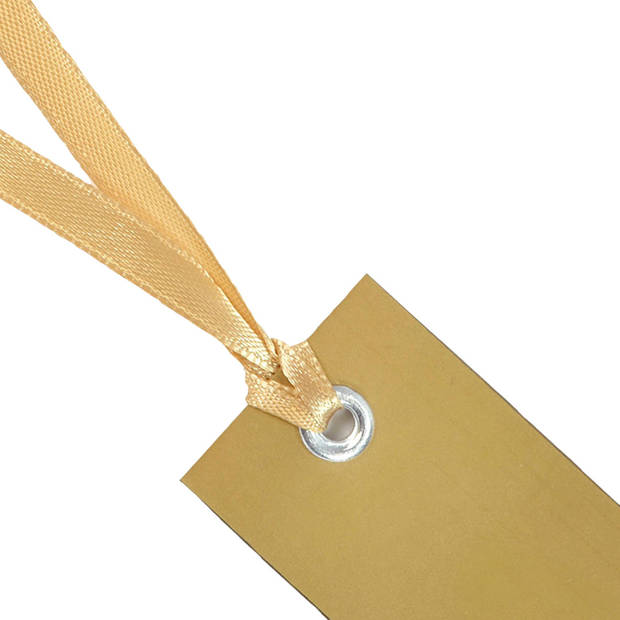 Santex cadeaulabels met lintje - set 12x stuks - goud - 3 x 7 cm - naam tags - Cadeauversiering