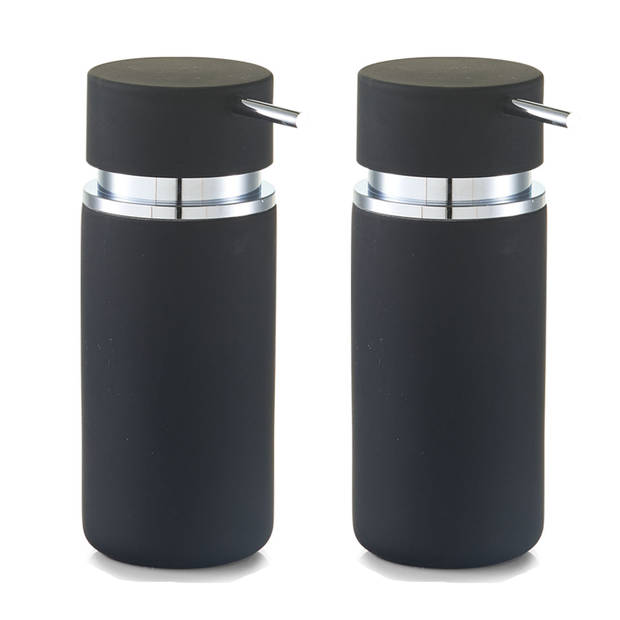 Set van 2x Zeeppompje/dispenser keramiek zwart - rubber coating - 6 x 16 cm - Zeeppompjes