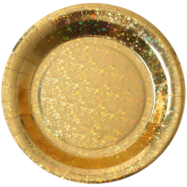 Santex feest wegwerpbordjes - glitter - 20x stuks - 23 cm - goud - Feestbordjes