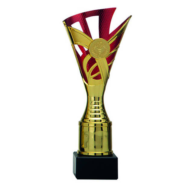 Luxe trofee/prijs beker - goud/rood - kunststof - 18,5 x 9 cmA‚A - sportprijs - Fopartikelen