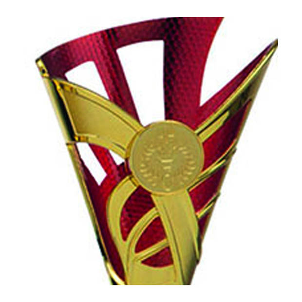 Luxe trofee/prijs beker - goud/rood - kunststof - 18,5 x 9 cmA‚A - sportprijs - Fopartikelen