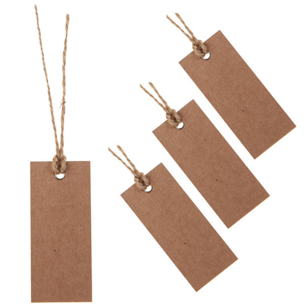 Santex cadeaulabels kraft met lintje - set 48x stuks - bruin - 3 x 7 cm - naam tags - Cadeauversiering