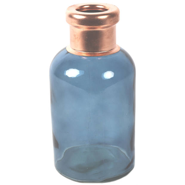Countryfield Bloemenvaas Firm Bottle - 2x - transparant blauw/koper - glas - D10 x H21 cm - Vazen