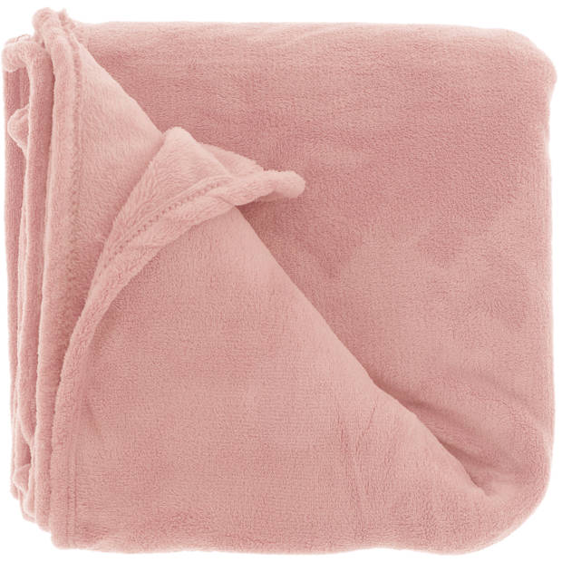Fleece deken/plaid Claudi 150 x 200 cm - oud roze - Plaids