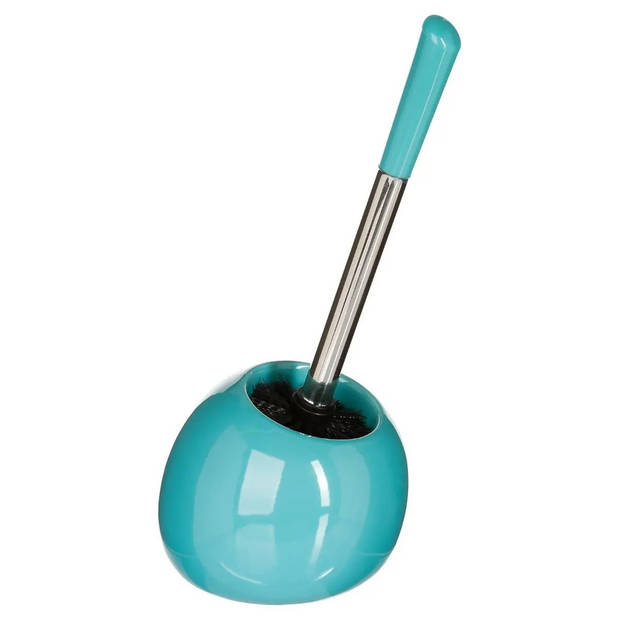 WC-/toiletborstel met houder rond turquoise glans keramiek 36 cm - Toiletborstels