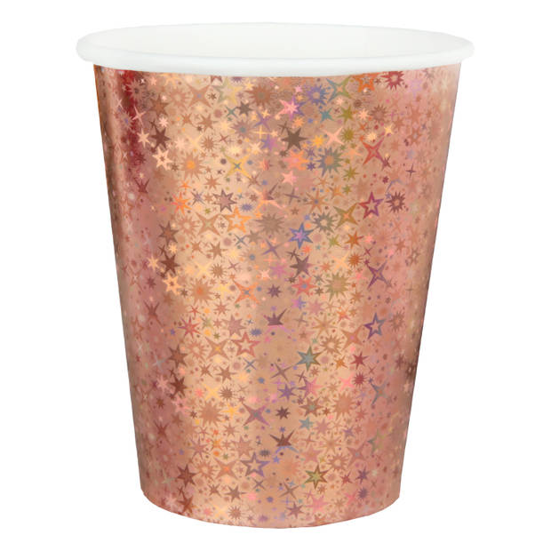 Santex wegwerp bekertjes glitter - Bruiloft - 10x stuks - 270 ml - rosegoud - Feestbekertjes