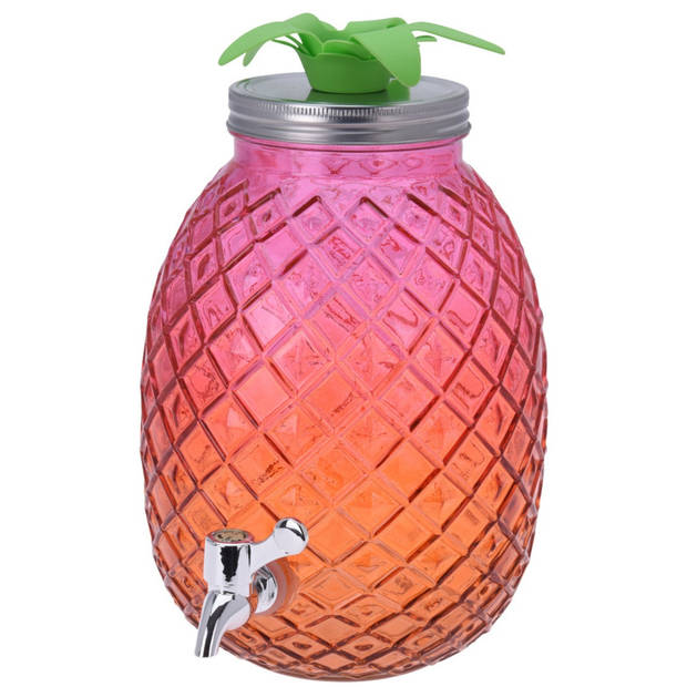 2x Stuks glazen drank dispenser ananas roze/oranje 4,7 liter - Drankdispensers
