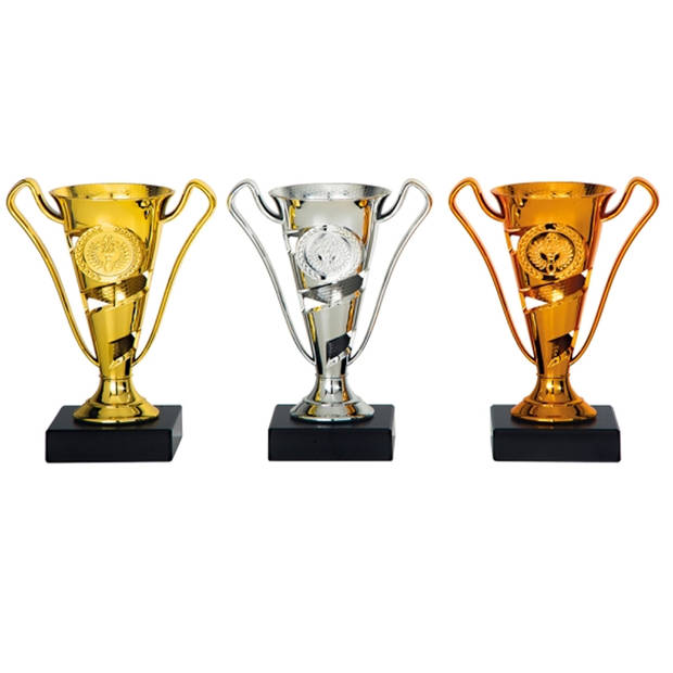 Luxe trofee/prijs beker met oren - goud - kunststof - 17 x 11 cm - sportprijs - Fopartikelen