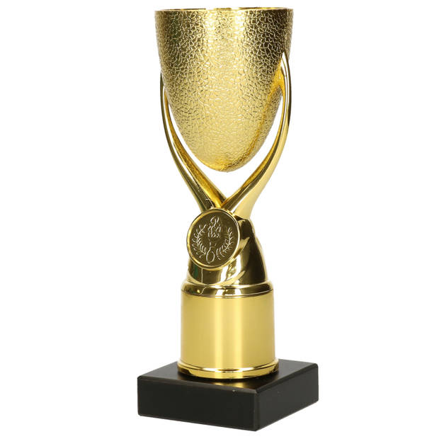 Luxe trofee/prijs beker - goud - kunststof - 18,5 x 6,8 cmA?A - sportprijs - Fopartikelen